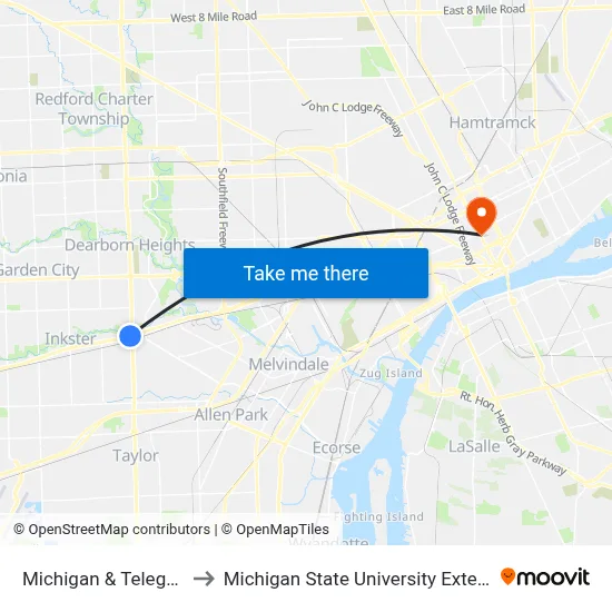 Michigan & Telegraph to Michigan State University Extension map