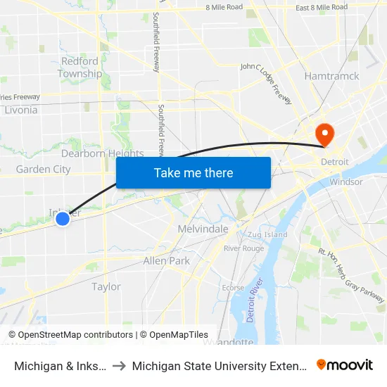 Michigan & Inkster to Michigan State University Extension map