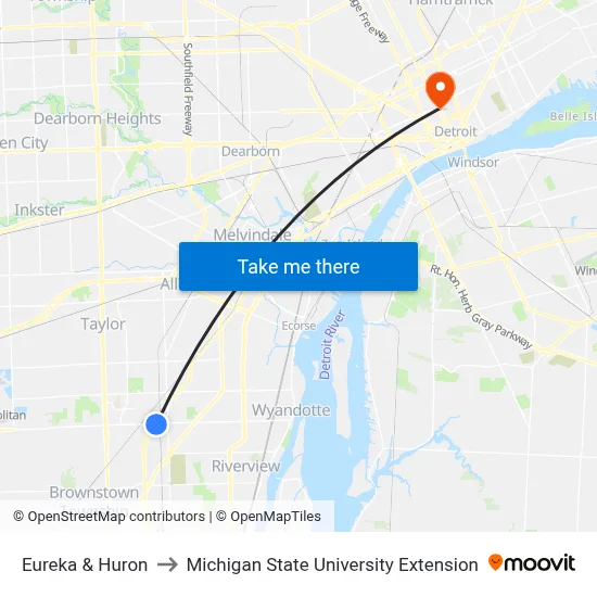 Eureka & Huron to Michigan State University Extension map