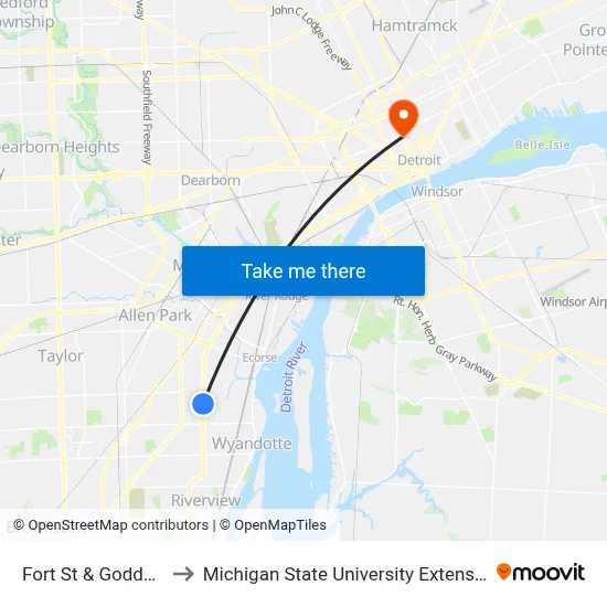 Fort St & Goddard to Michigan State University Extension map