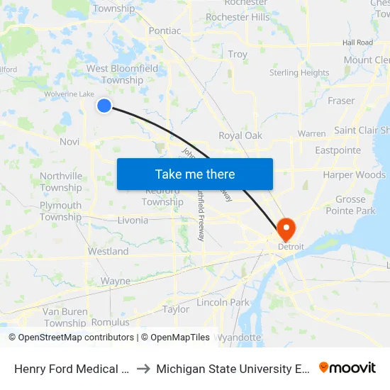 Henry Ford Medical Center to Michigan State University Extension map