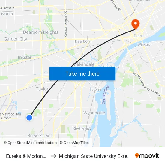 Eureka @ Mcdonald's to Michigan State University Extension map