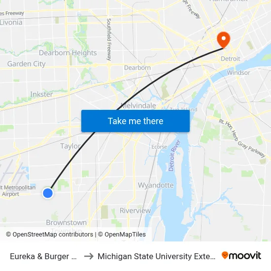 Eureka @ Burger King to Michigan State University Extension map