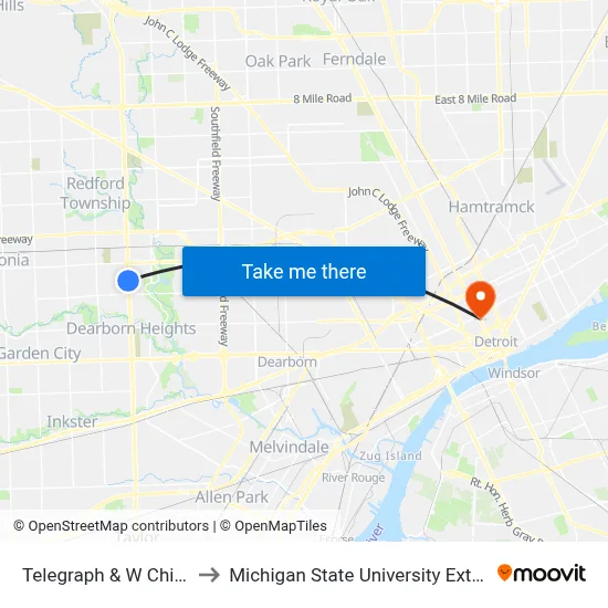Telegraph & W Chicago to Michigan State University Extension map