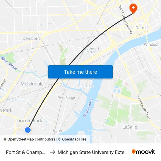 Fort St & Champaign to Michigan State University Extension map