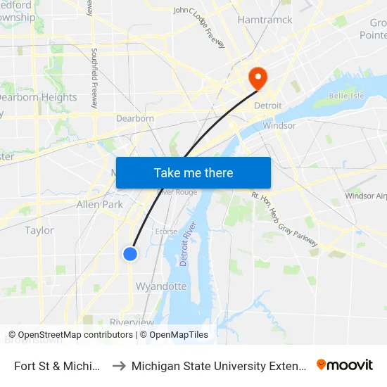 Fort St & Michigan to Michigan State University Extension map