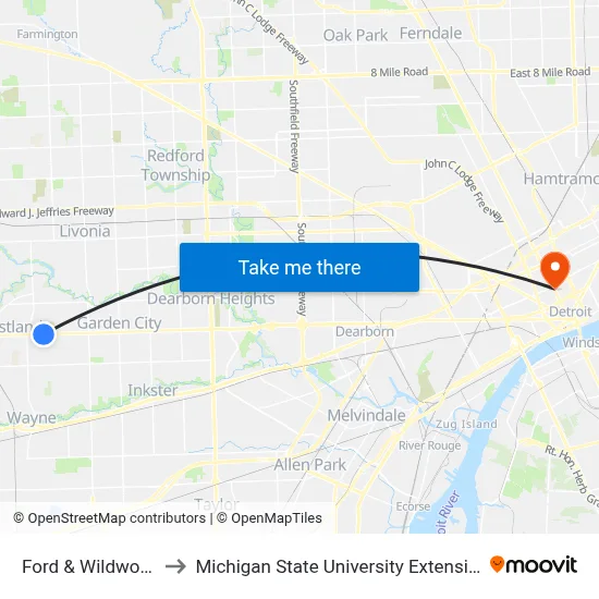 Ford & Wildwood to Michigan State University Extension map