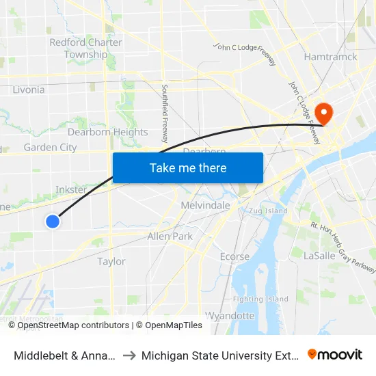 Middlebelt & Annapolis to Michigan State University Extension map