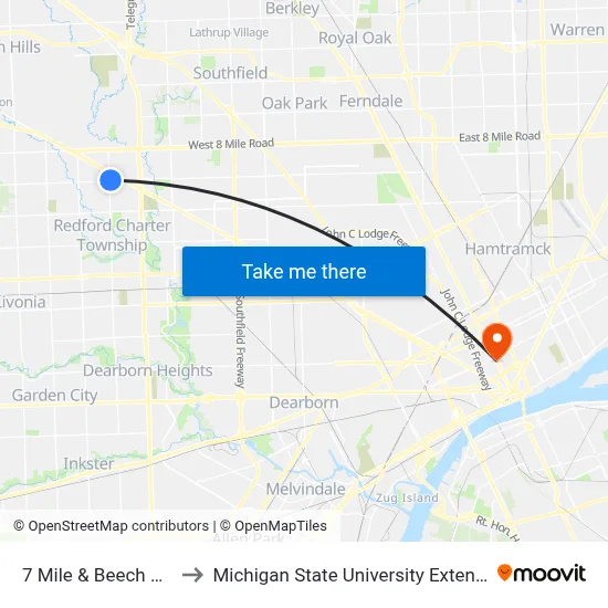 7 Mile & Beech Daly to Michigan State University Extension map