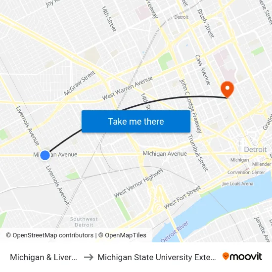 Michigan & Livernois to Michigan State University Extension map
