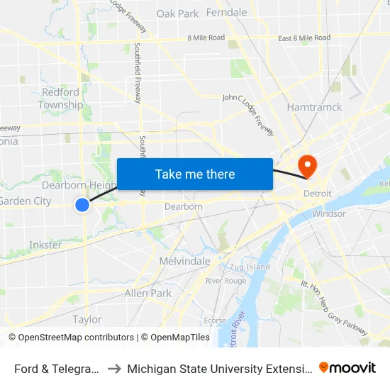 Ford & Telegraph to Michigan State University Extension map