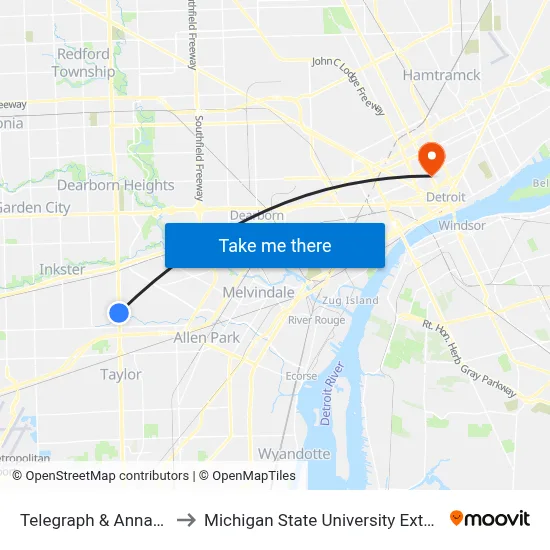 Telegraph & Annapolis to Michigan State University Extension map