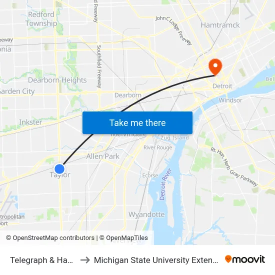 Telegraph & Hayes to Michigan State University Extension map