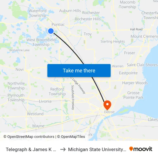 Telegraph & James K Boulevard to Michigan State University Extension map