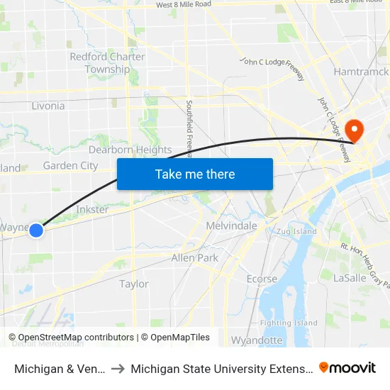 Michigan & Venoy to Michigan State University Extension map