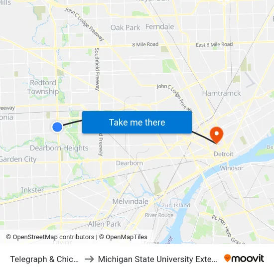 Telegraph & Chicago to Michigan State University Extension map