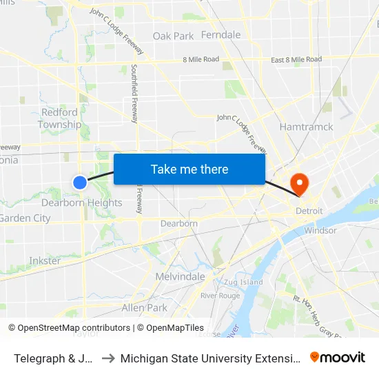Telegraph & Joy to Michigan State University Extension map