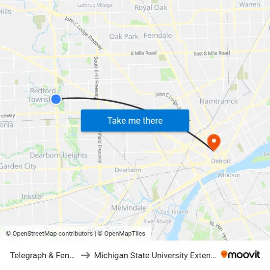Telegraph & Fenkell to Michigan State University Extension map