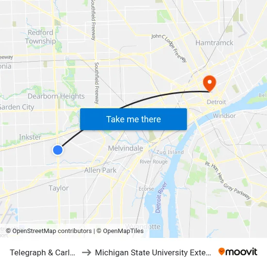 Telegraph & Carlysle to Michigan State University Extension map