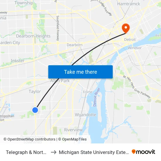 Telegraph & Northline to Michigan State University Extension map