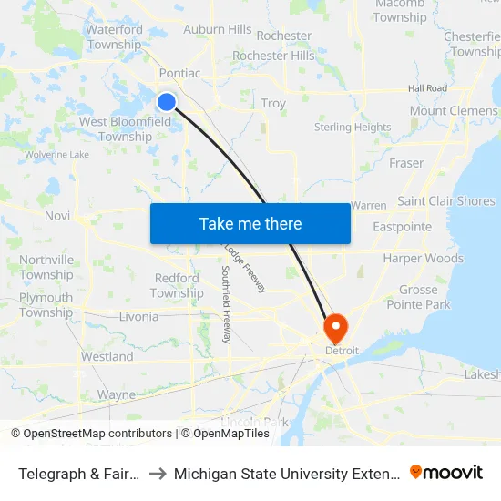 Telegraph & Fairfax to Michigan State University Extension map