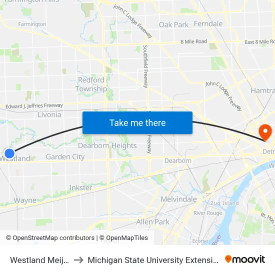 Westland Meijer to Michigan State University Extension map