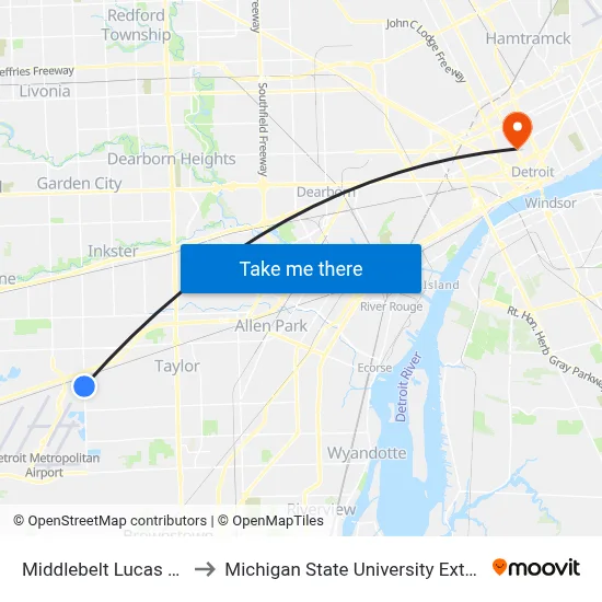 Middlebelt Lucas Drive to Michigan State University Extension map