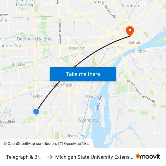 Telegraph & Brest to Michigan State University Extension map