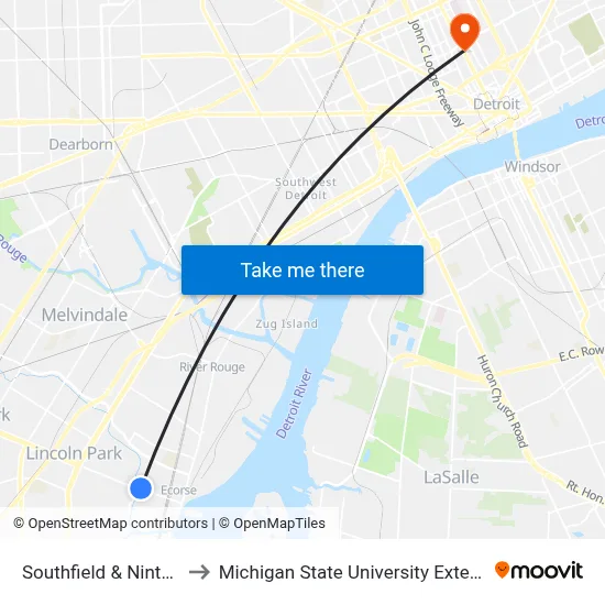 Southfield & Ninth Th to Michigan State University Extension map