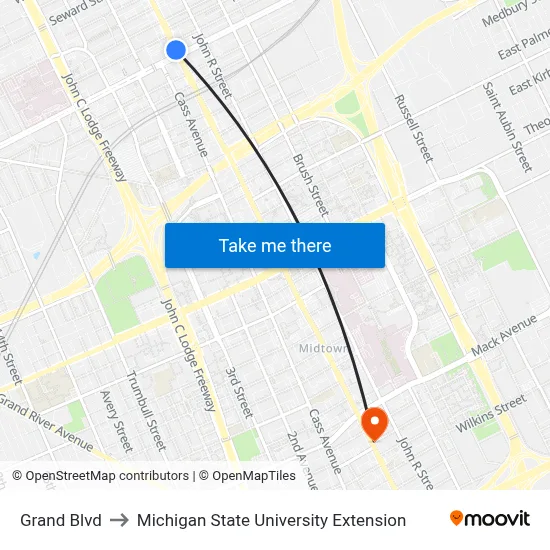 Grand Blvd to Michigan State University Extension map