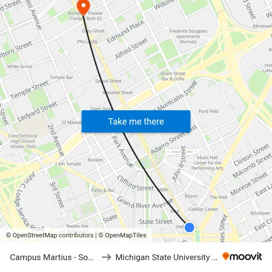 Campus Martius - Southbound to Michigan State University Extension map