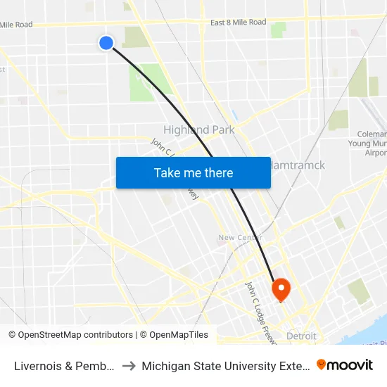 Livernois & Pembroke to Michigan State University Extension map