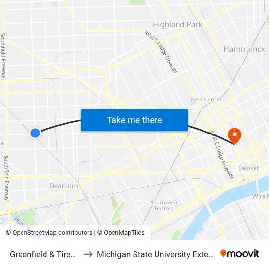 Greenfield & Tireman to Michigan State University Extension map