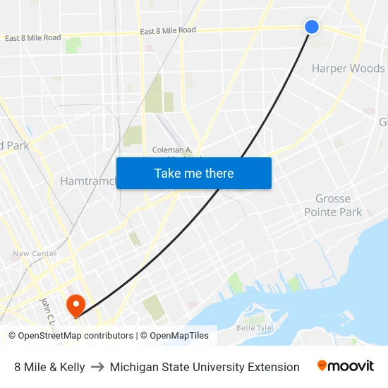 8 Mile & Kelly to Michigan State University Extension map