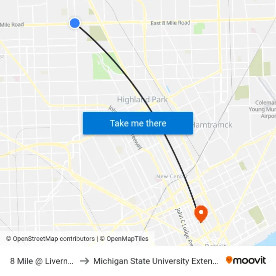 8 Mile @ Livernois to Michigan State University Extension map