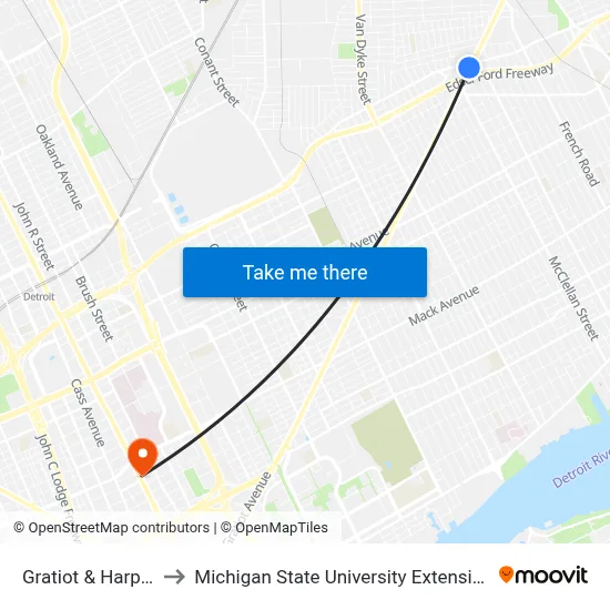 Gratiot & Harper to Michigan State University Extension map