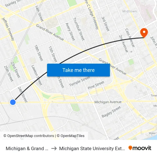Michigan & Grand Blvd. to Michigan State University Extension map