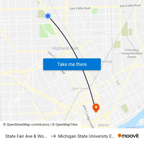 State Fair Ave & Woodward to Michigan State University Extension map