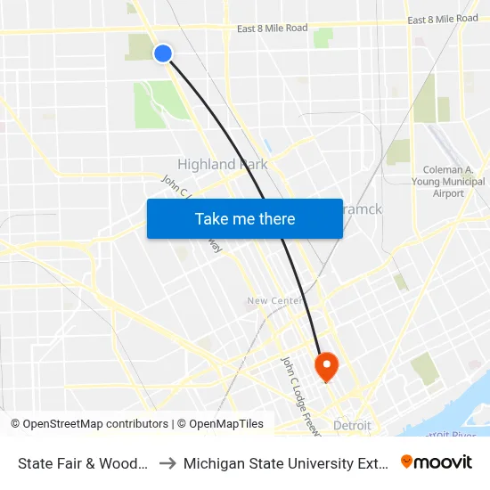 State Fair & Woodward to Michigan State University Extension map