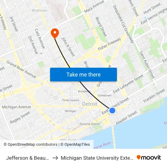 Jefferson & Beaubien to Michigan State University Extension map