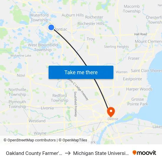 Oakland County Farmers Market Eb to Michigan State University Extension map