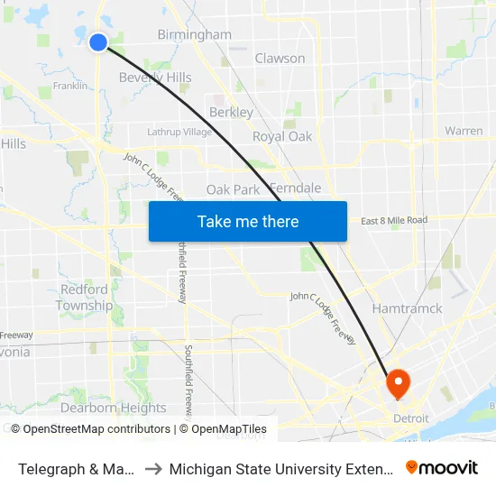Telegraph & Maple to Michigan State University Extension map