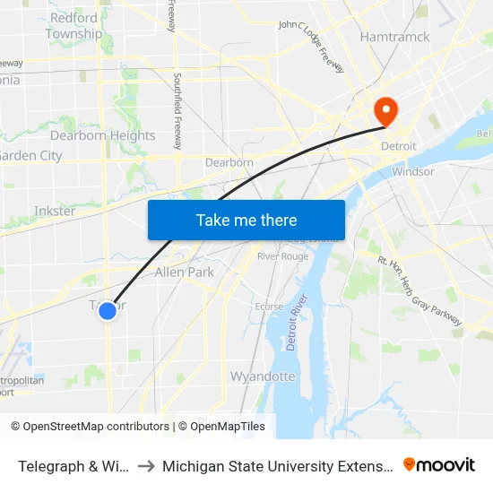 Telegraph & Wick to Michigan State University Extension map