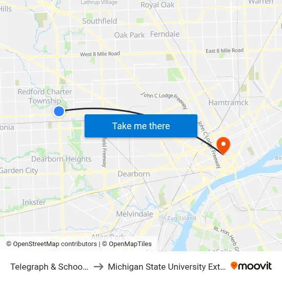 Telegraph & Schoolcraft to Michigan State University Extension map