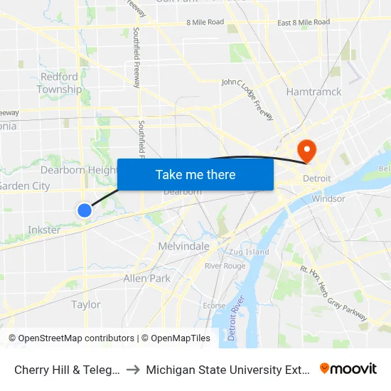 Cherry Hill & Telegraph to Michigan State University Extension map