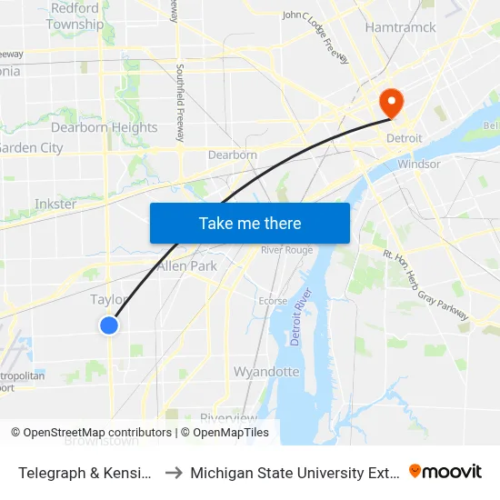 Telegraph & Kensington to Michigan State University Extension map