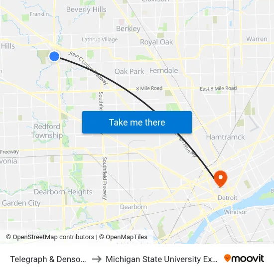 Telegraph & Denso Drive to Michigan State University Extension map