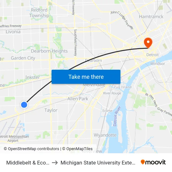 Middlebelt & Ecorse to Michigan State University Extension map