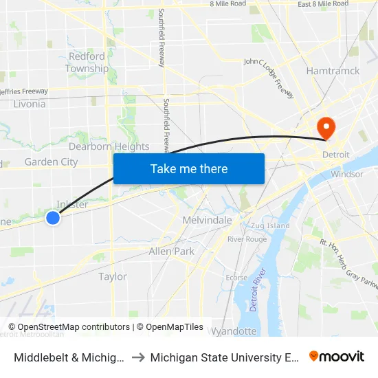 Middlebelt & Michigan SW to Michigan State University Extension map