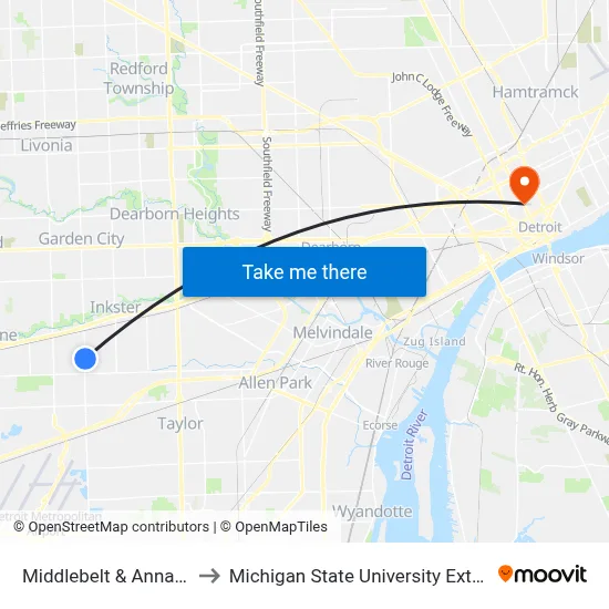 Middlebelt & Annapolis to Michigan State University Extension map